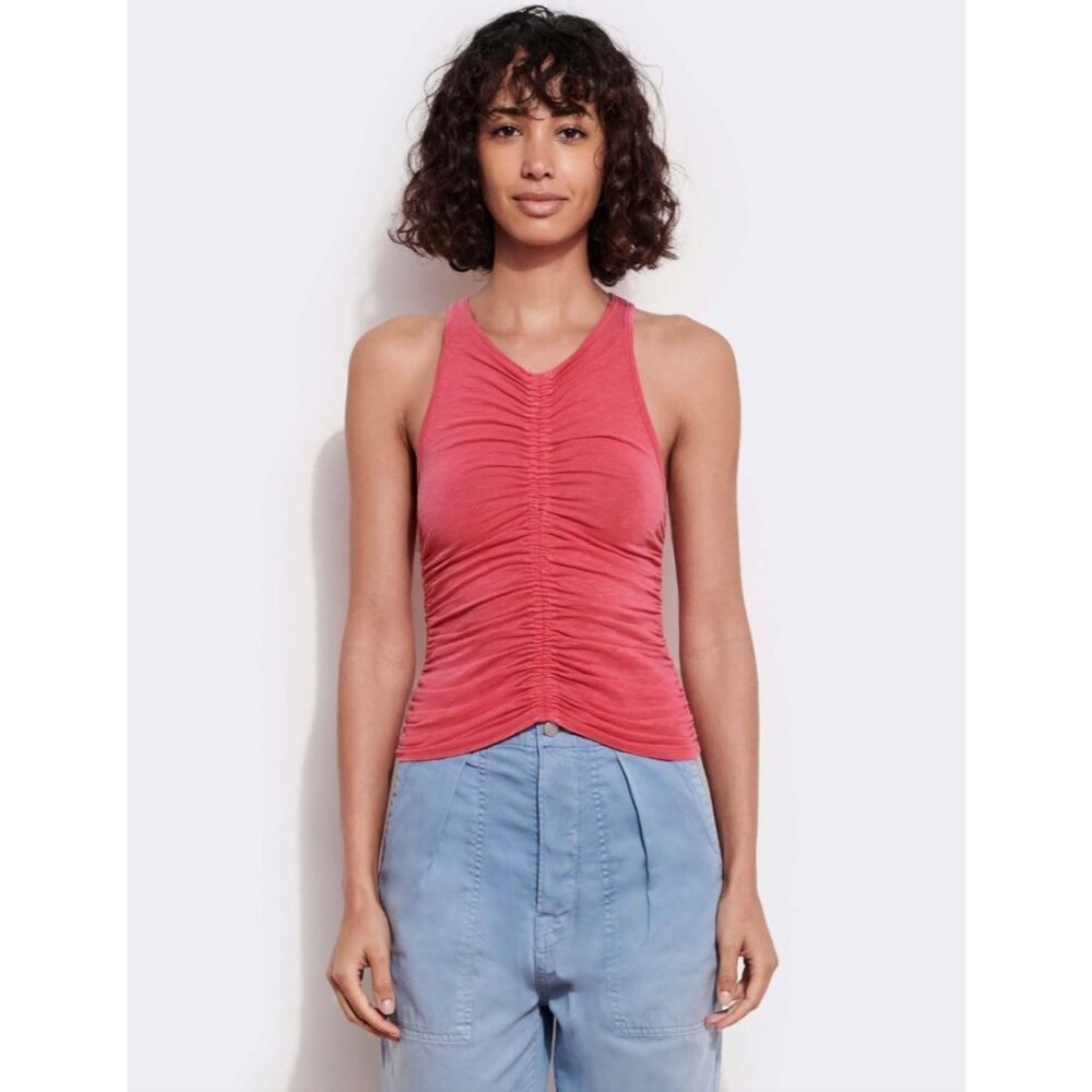 NEW $82 SUNDRY Tank Top Womens 2 Medium Pigment Scarlet Ruched Sleeveless Shirt‎
